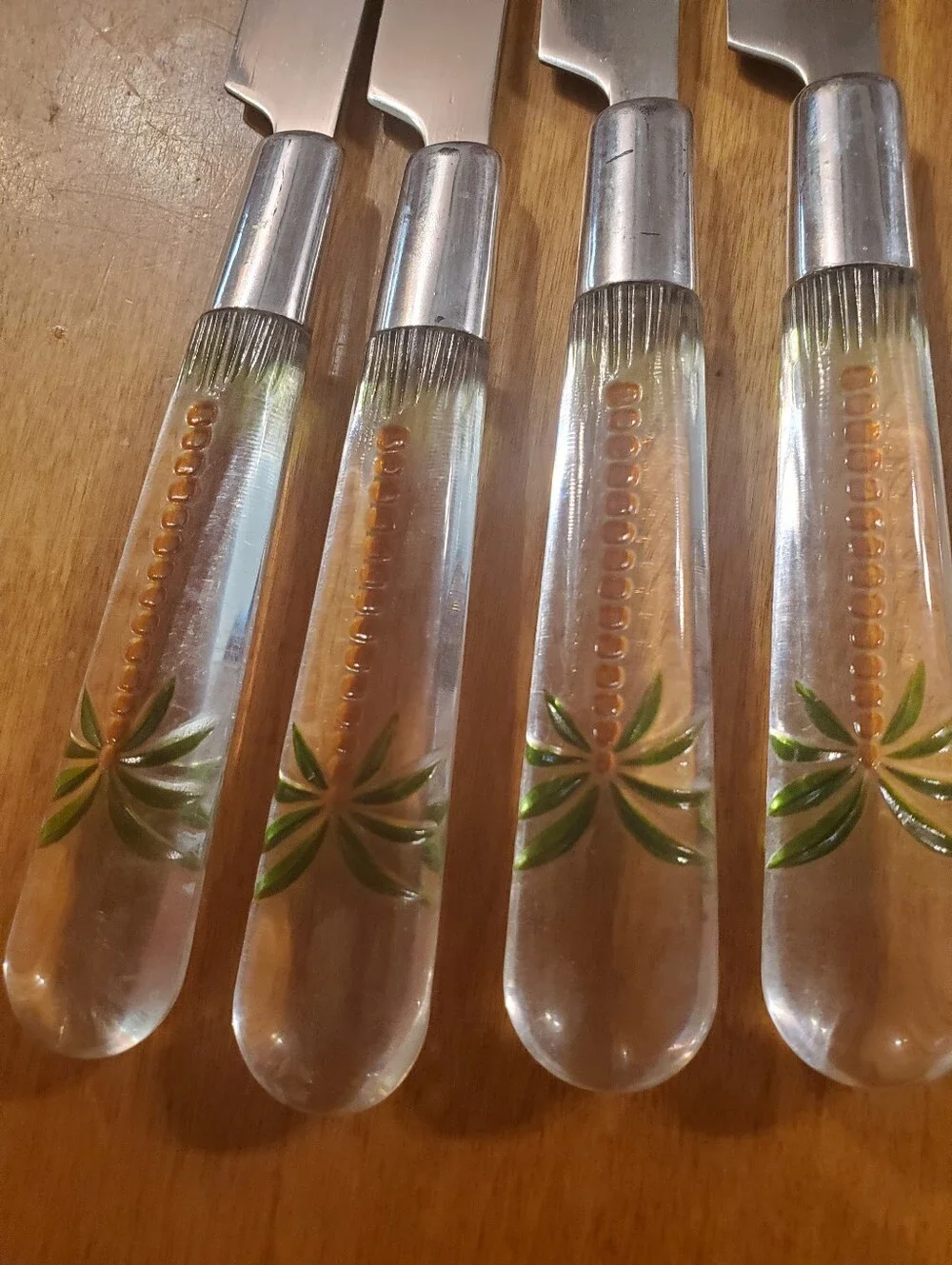 Vintage Cambridge Palm Tree Flatware Stainless Clear Acrylic Lucite Silverware